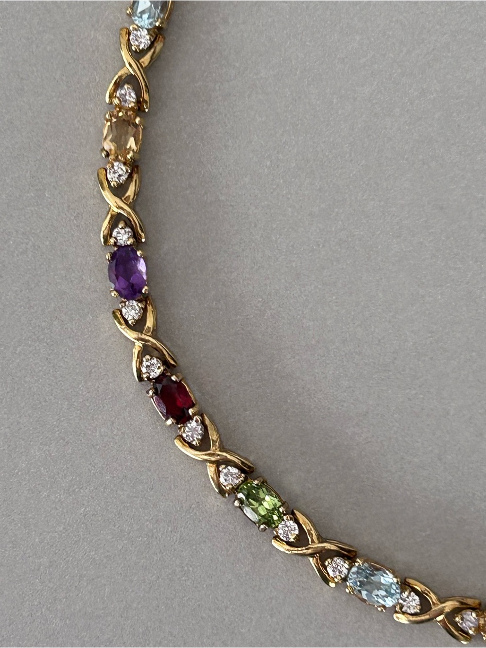 Vtg DBJ 925 Sterling Silver Gold Vermeil Rainbow Multi Gemstone XO Tennis Bracel - Picture 3 of 16